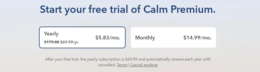 Calm Premium Monthly vs Yearly