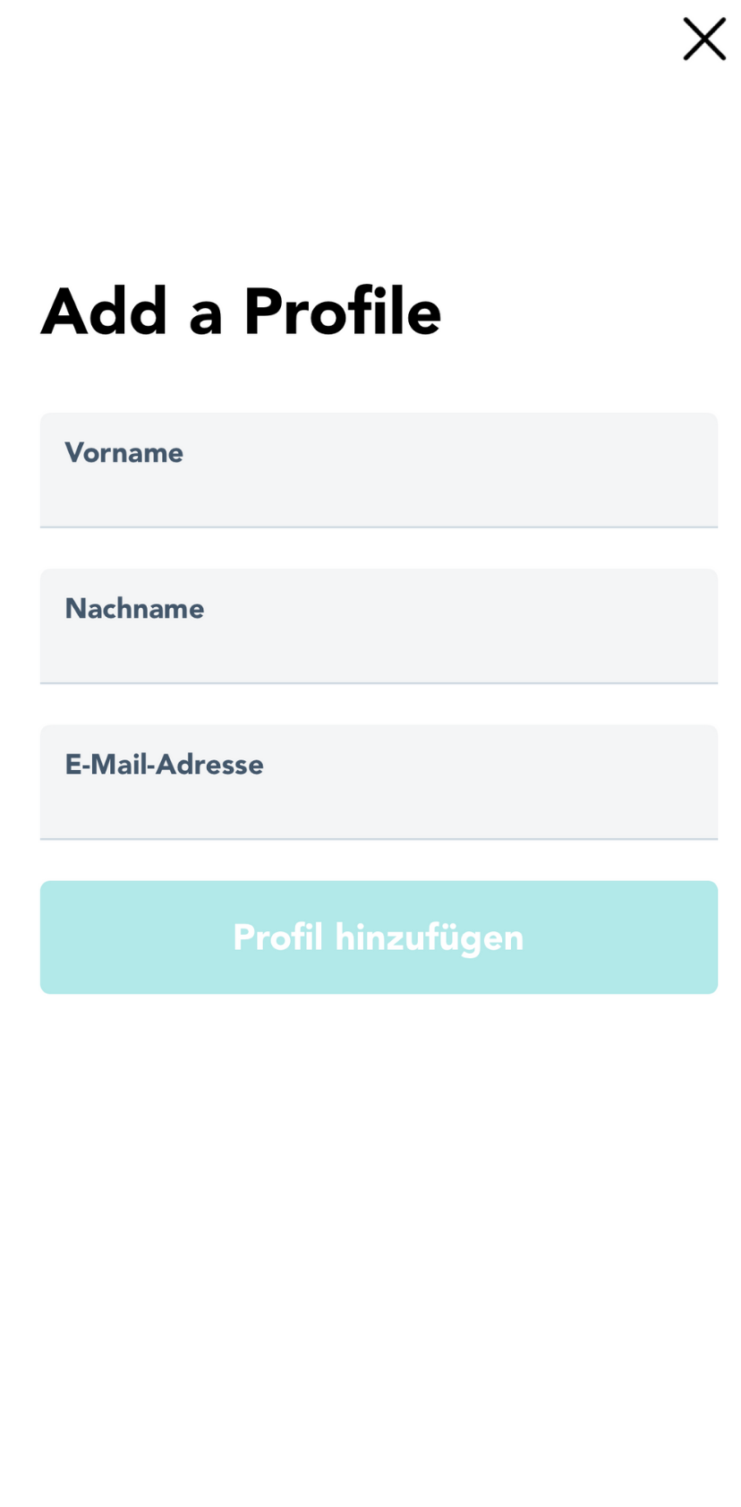 Fügen Sie Profildetails einschließlich Name und E-Mail in der Gaia-App hinzu