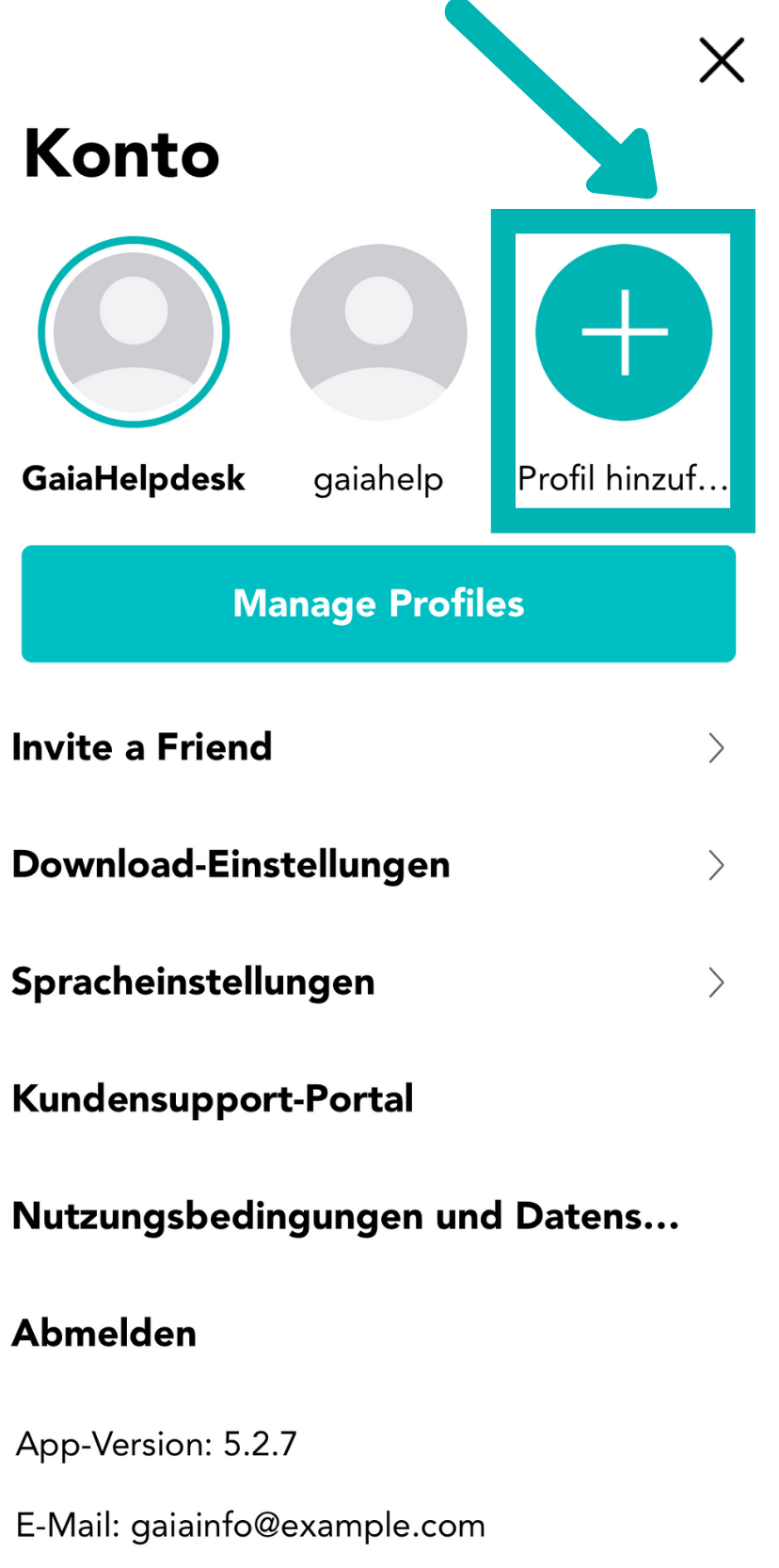 Profile zur Gaia-App hinzufügen