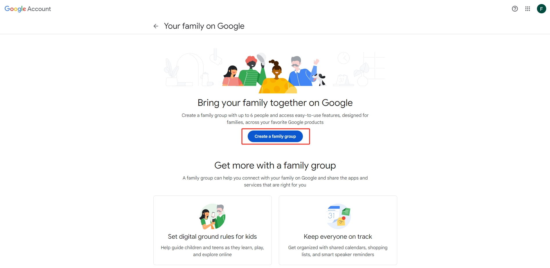 Create a Google family group