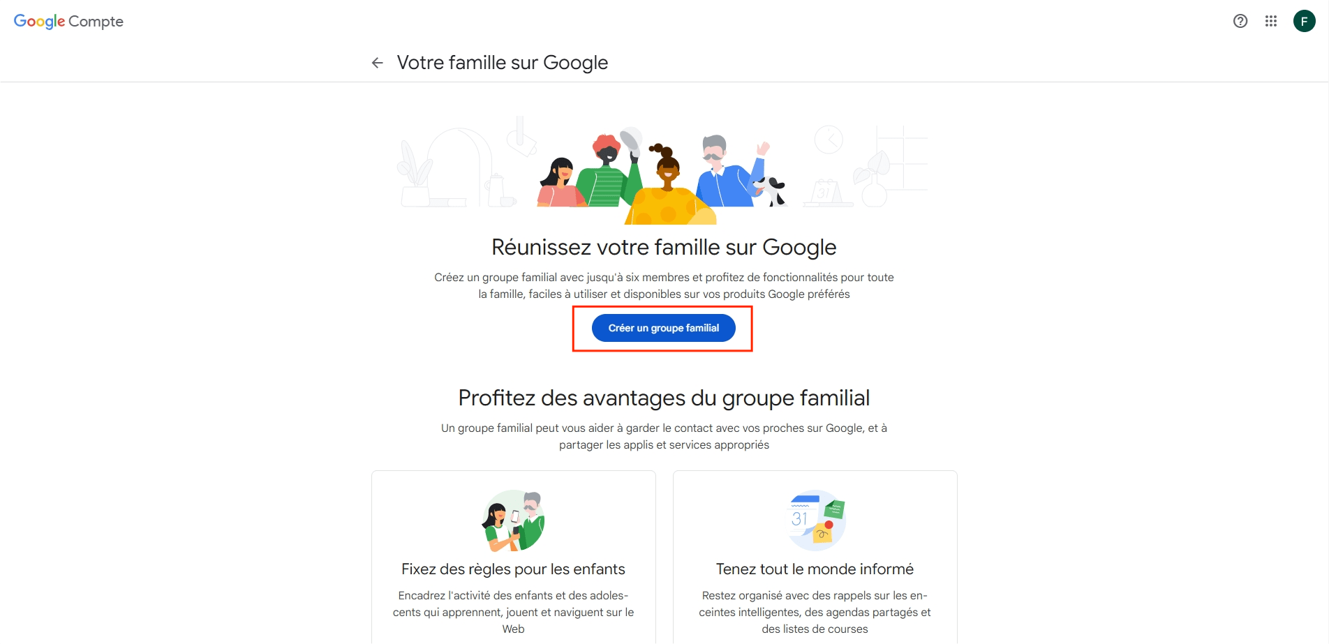 Créer un groupe familial Google