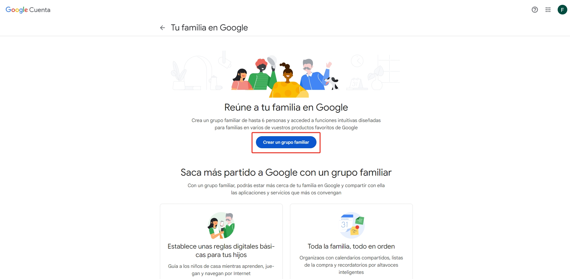 Crear un grupo familiar de Google