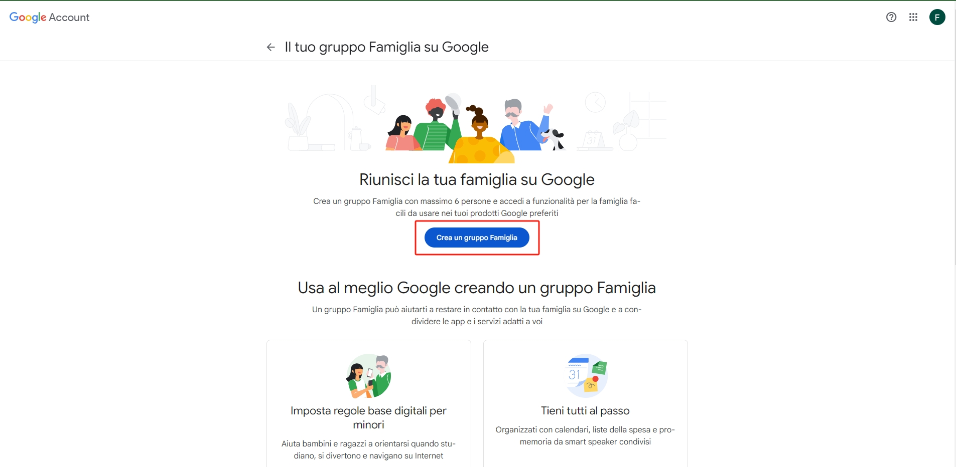 Crea un gruppo Famiglia Google