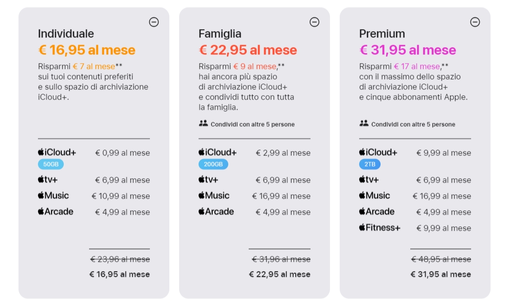 piano di abbonamento apple one