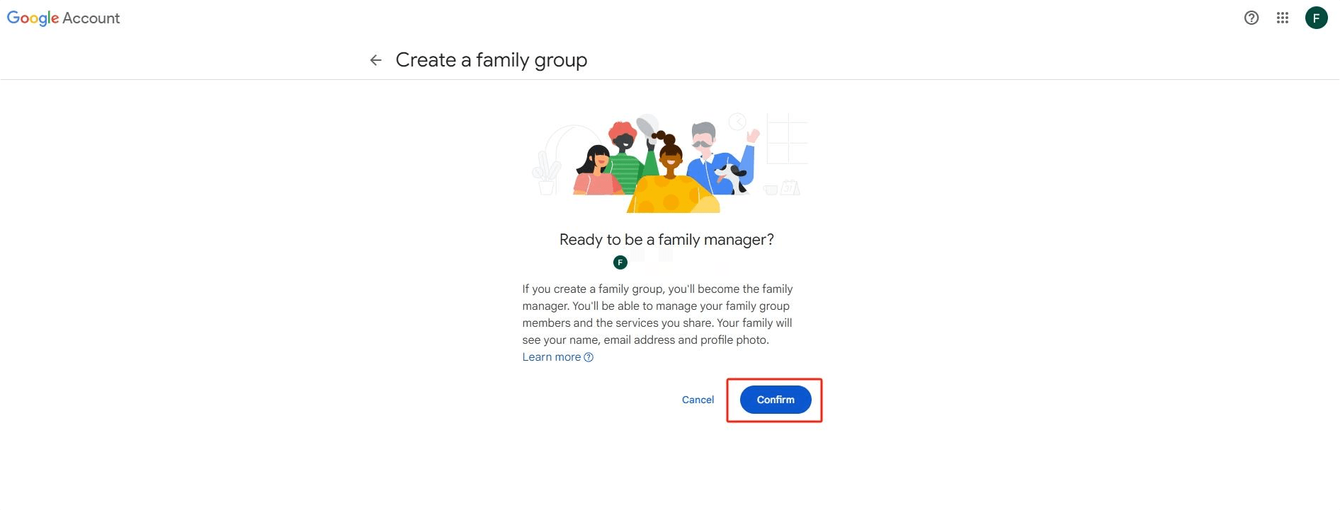 Confirm to Create a Google family group