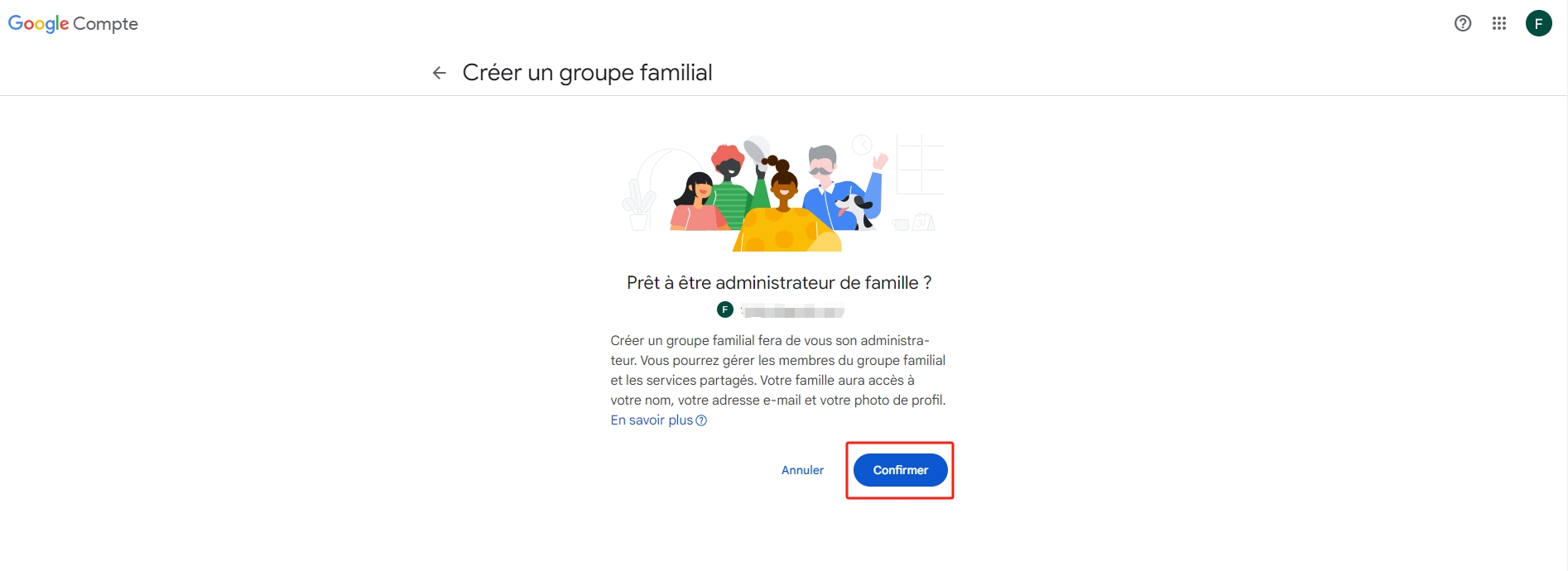 Confirmez pour créer un groupe familial Google