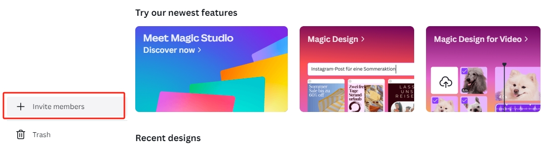 invite members to Canva team
