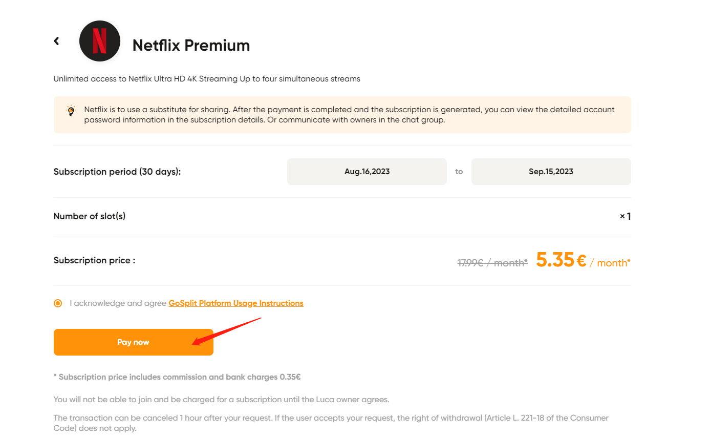 shared netflix subscription payment