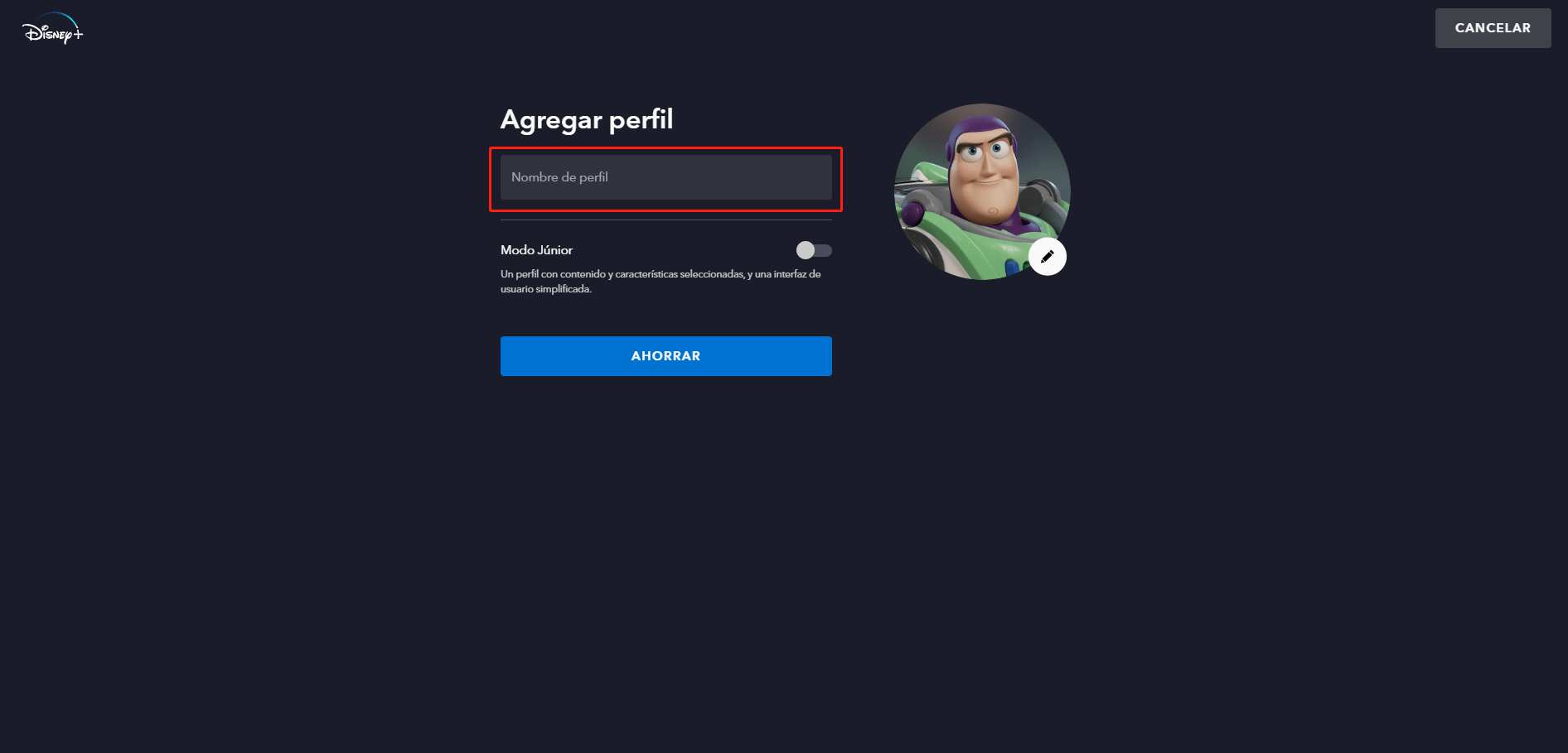 establecer un nombre de perfil en disney plus