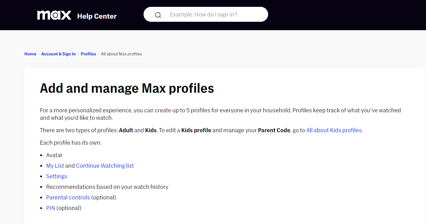 how many profiles hbo max
