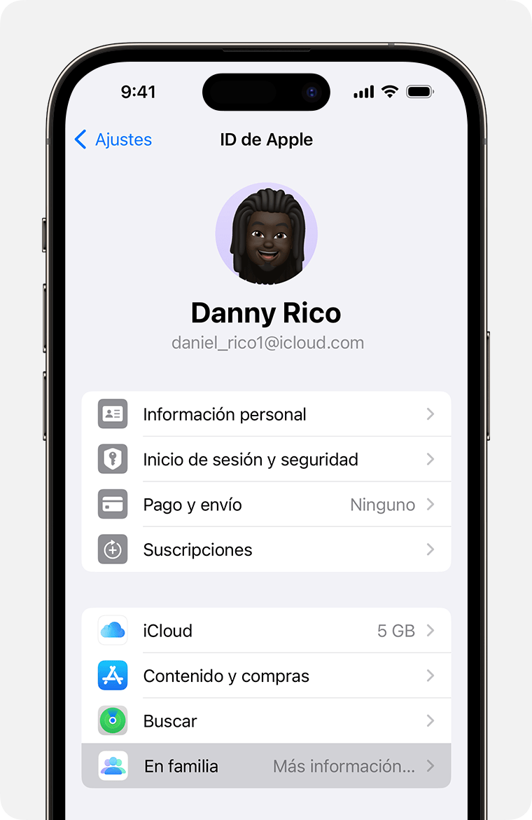 configurar un grupo familiar en iPhone o iPad