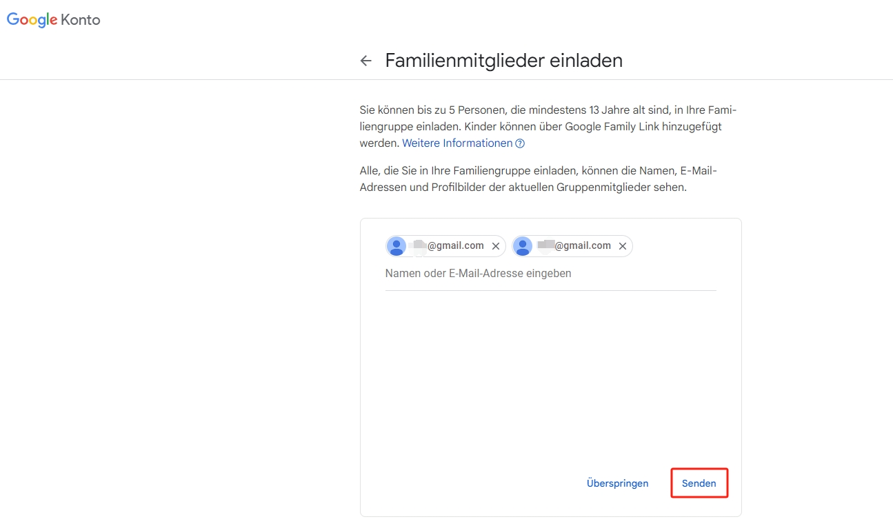 Laden Sie jemanden ein, Ihrer Google-Familiengruppe beizutreten