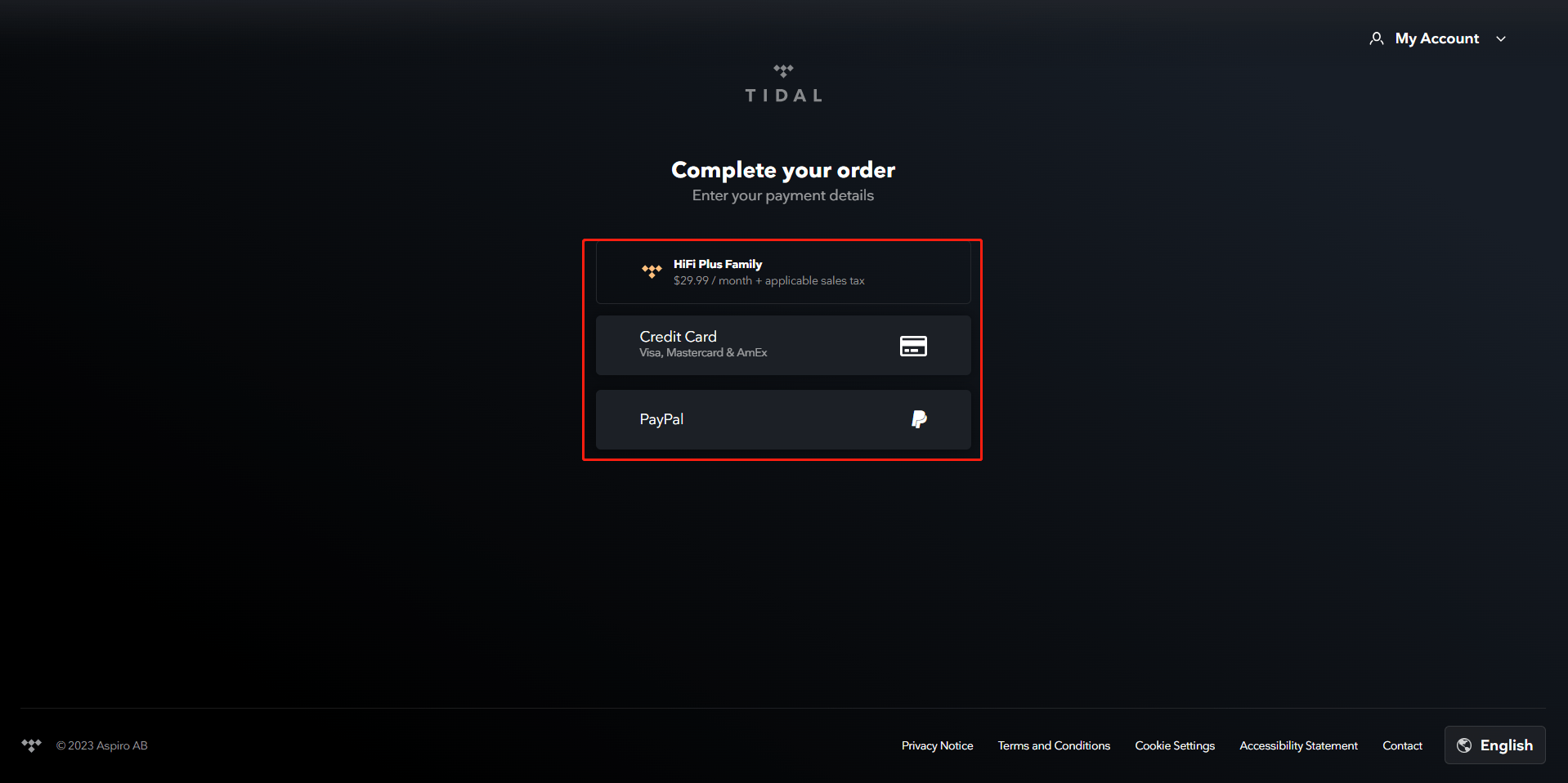 tidal update payment