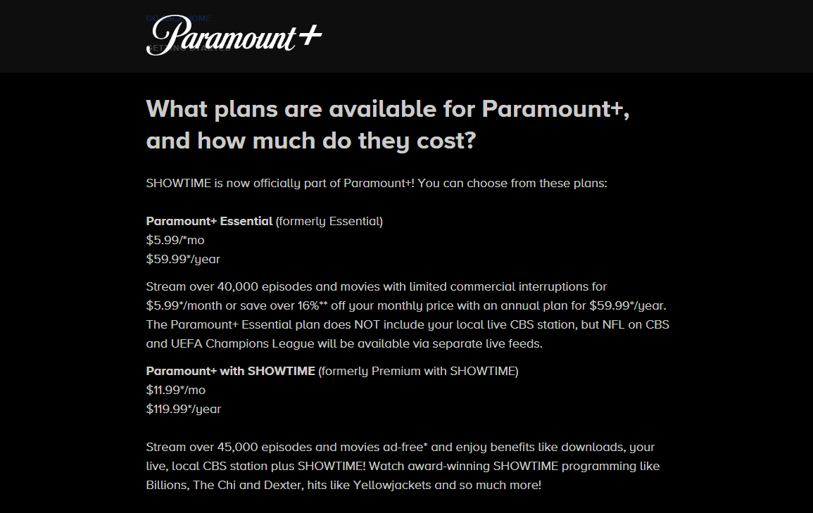 paramount plus plans available