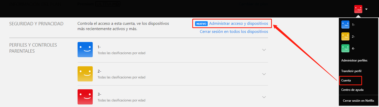 Netflix gestiona el acceso y los dispositivos