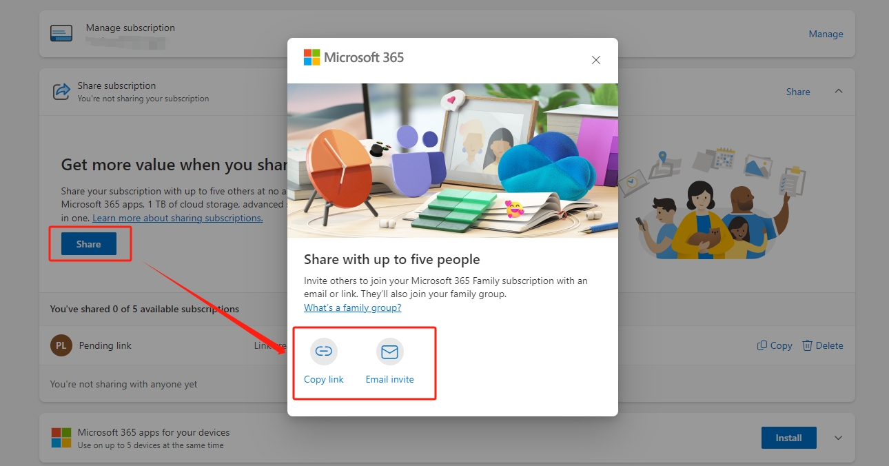 how to share Microsoft 365 subscription