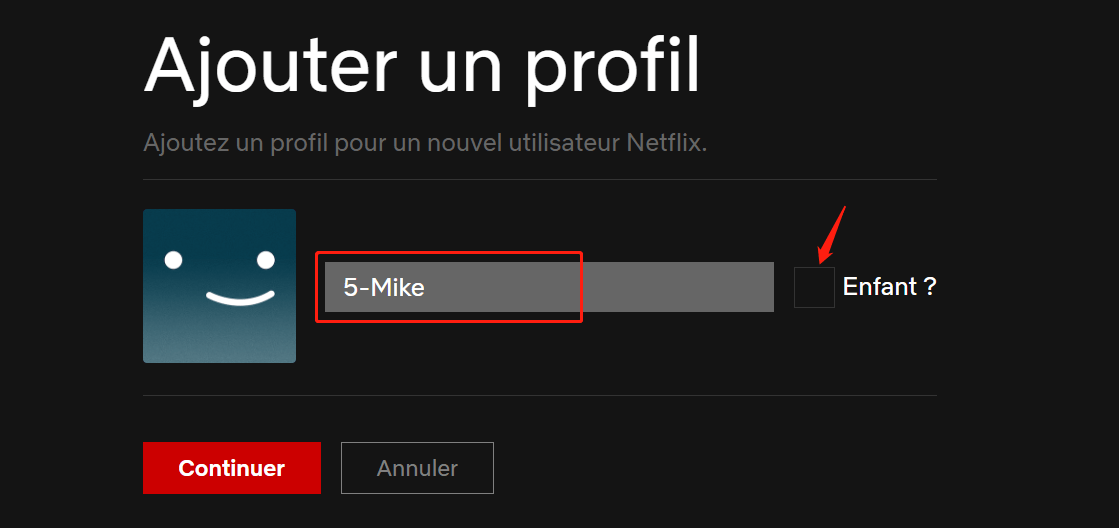 définir le nom du profil Netflix