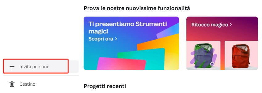 invitare membri al team Canva