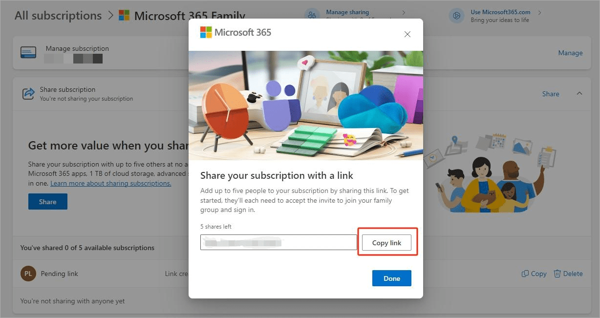 invite someone to share microsoft 365 by link