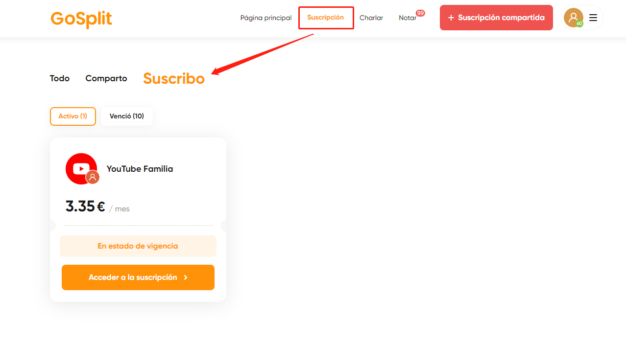 acceder a la suscripción