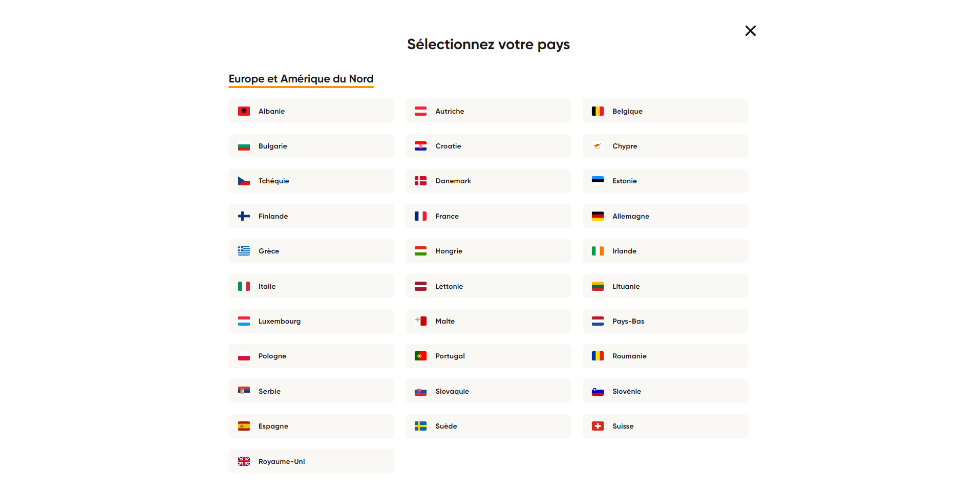 Sélectionnez votre pays