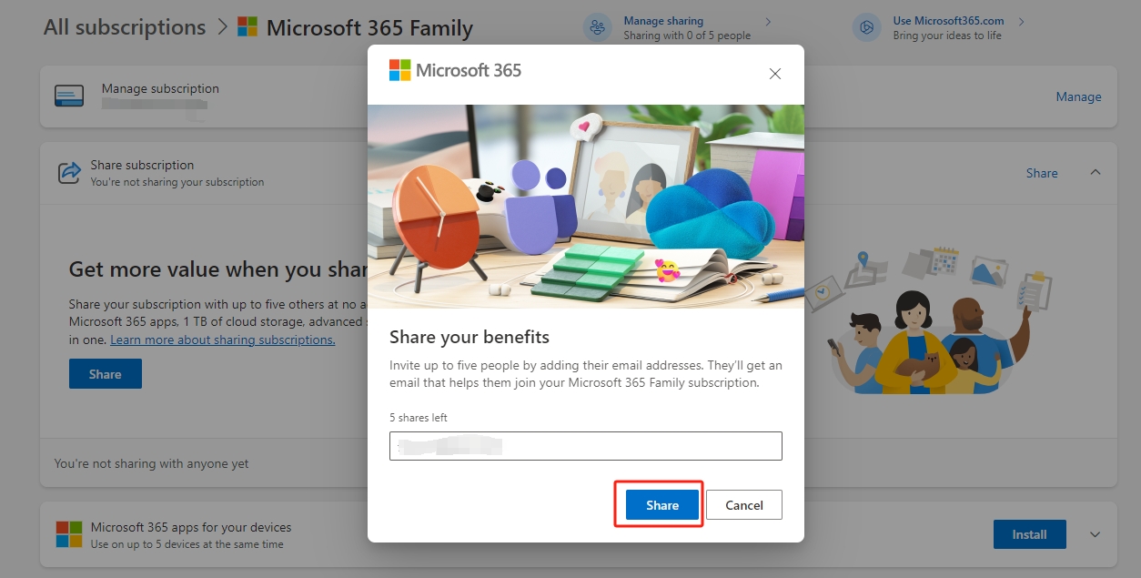 invite someone to share microsoft 365 by email