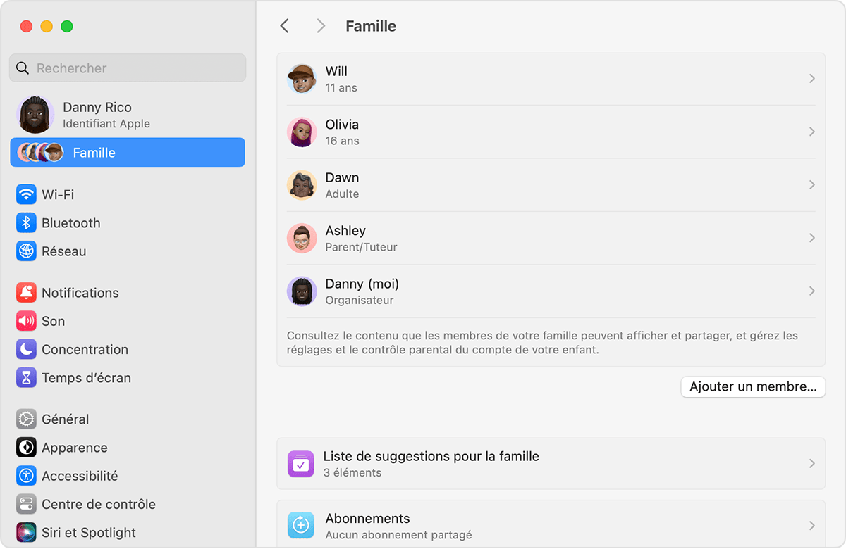 famille de paramètres système macos sonoma ajouter un membre