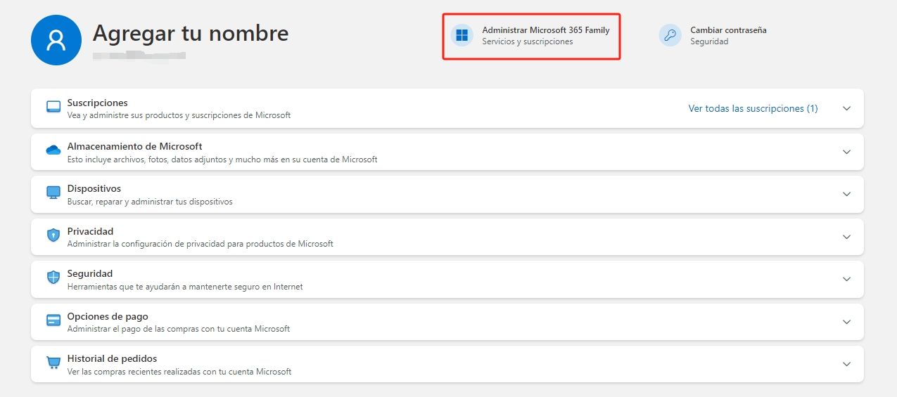 Administrar la familia Microsoft 365