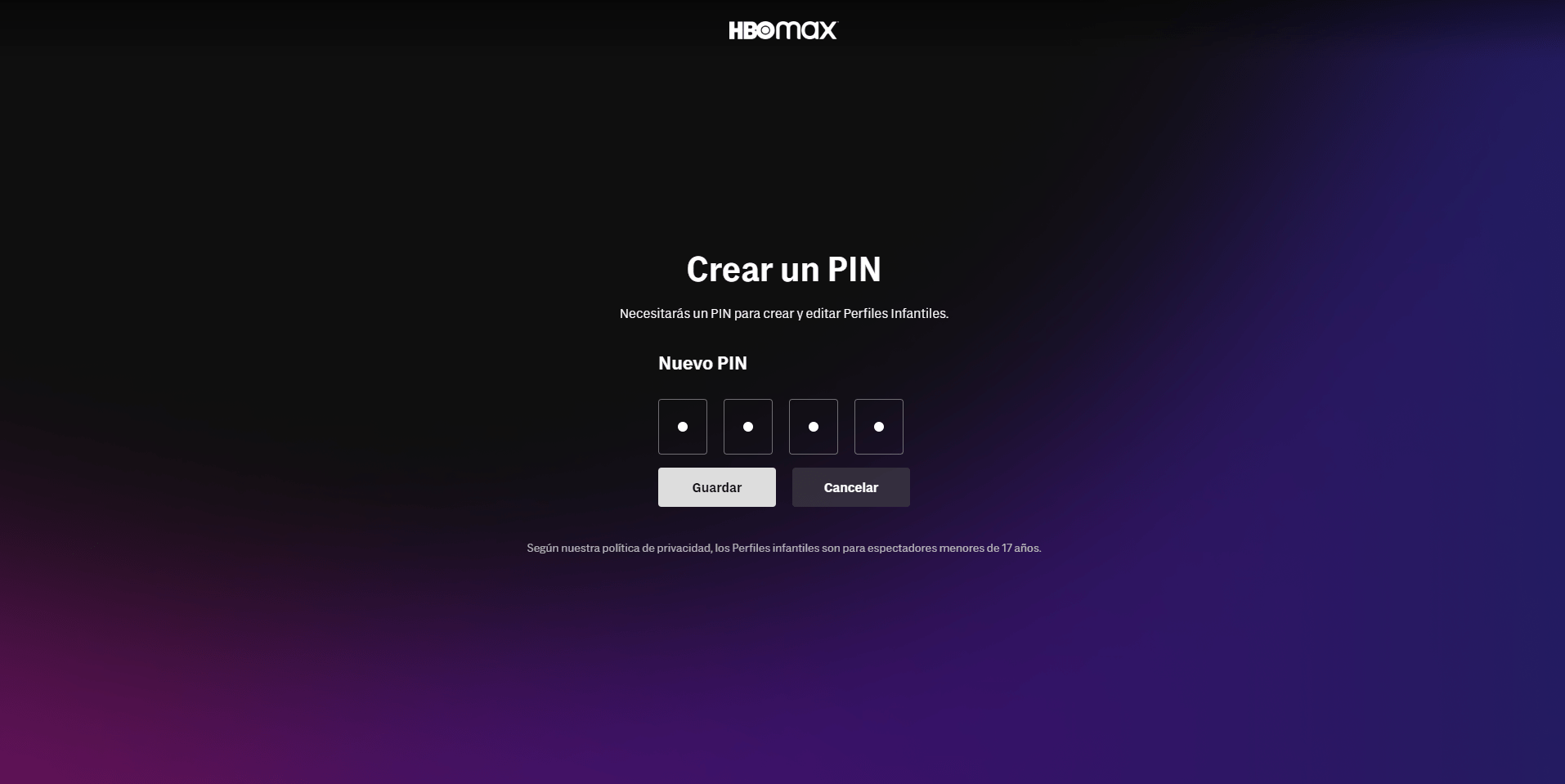 HBO MAX Crear PIN