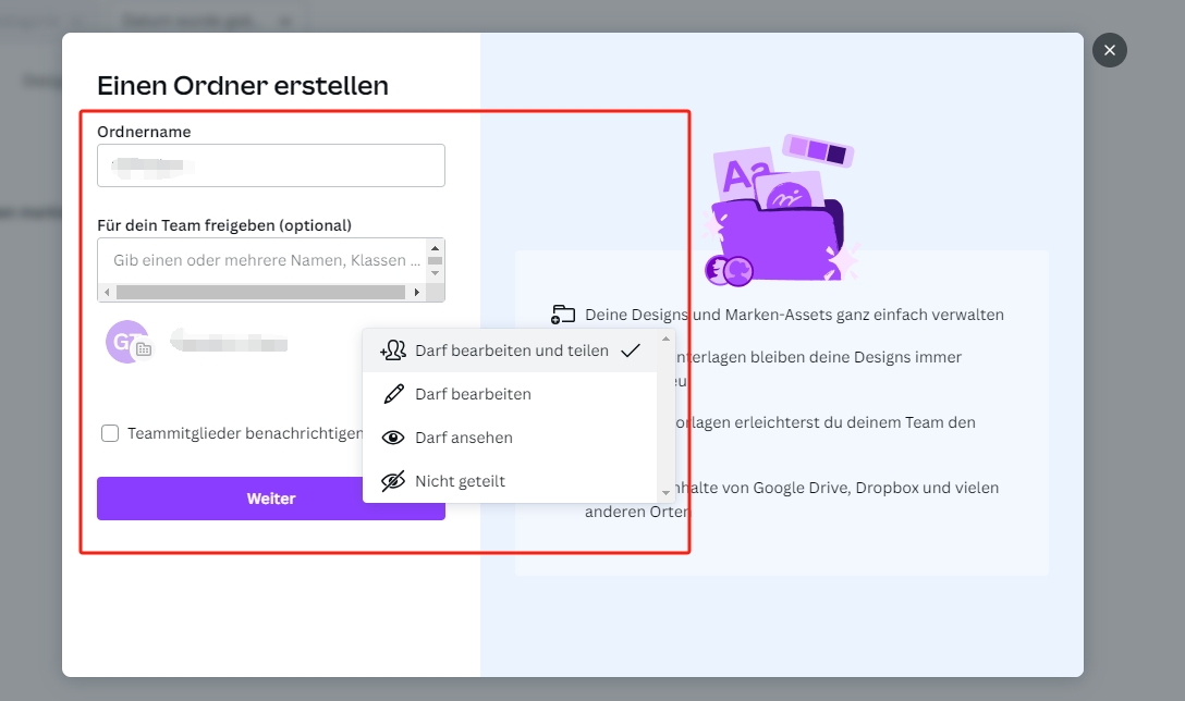 Erstellen Sie einen Canva-Projektordner