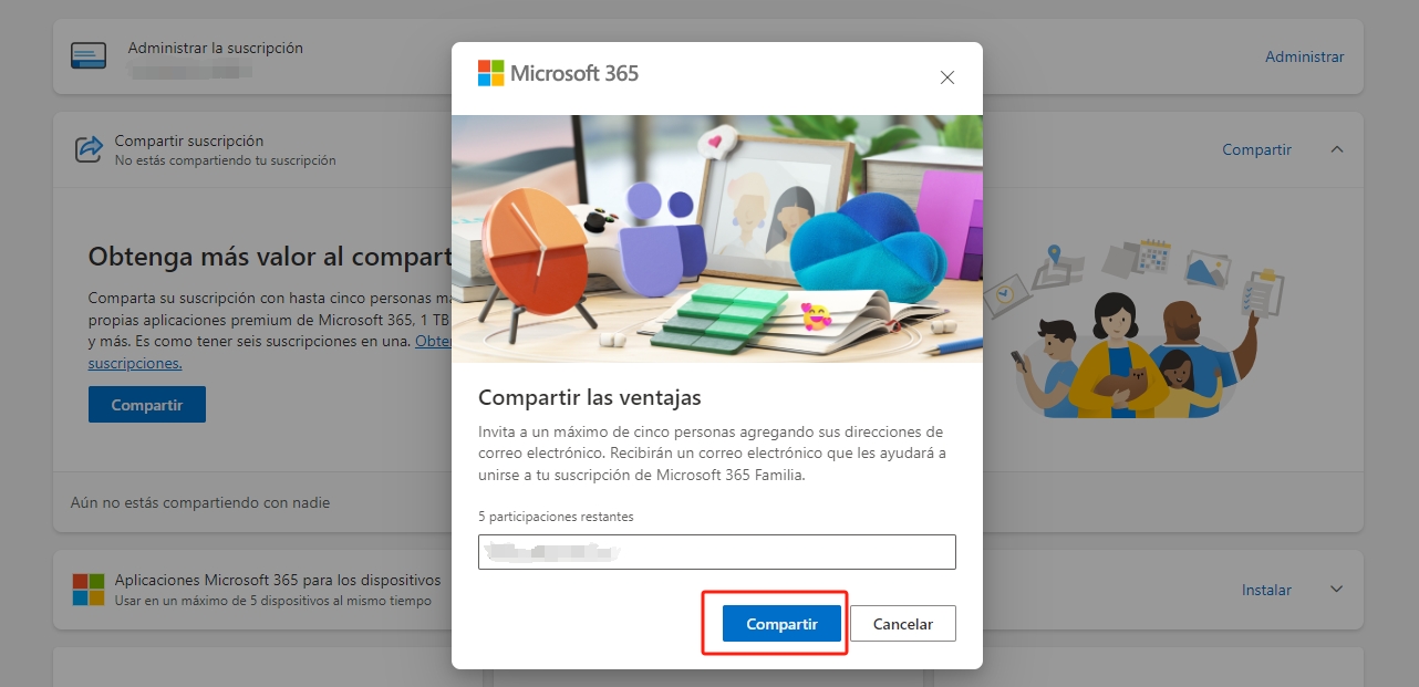 invitar a alguien a compartir microsoft 365 por correo electrónico