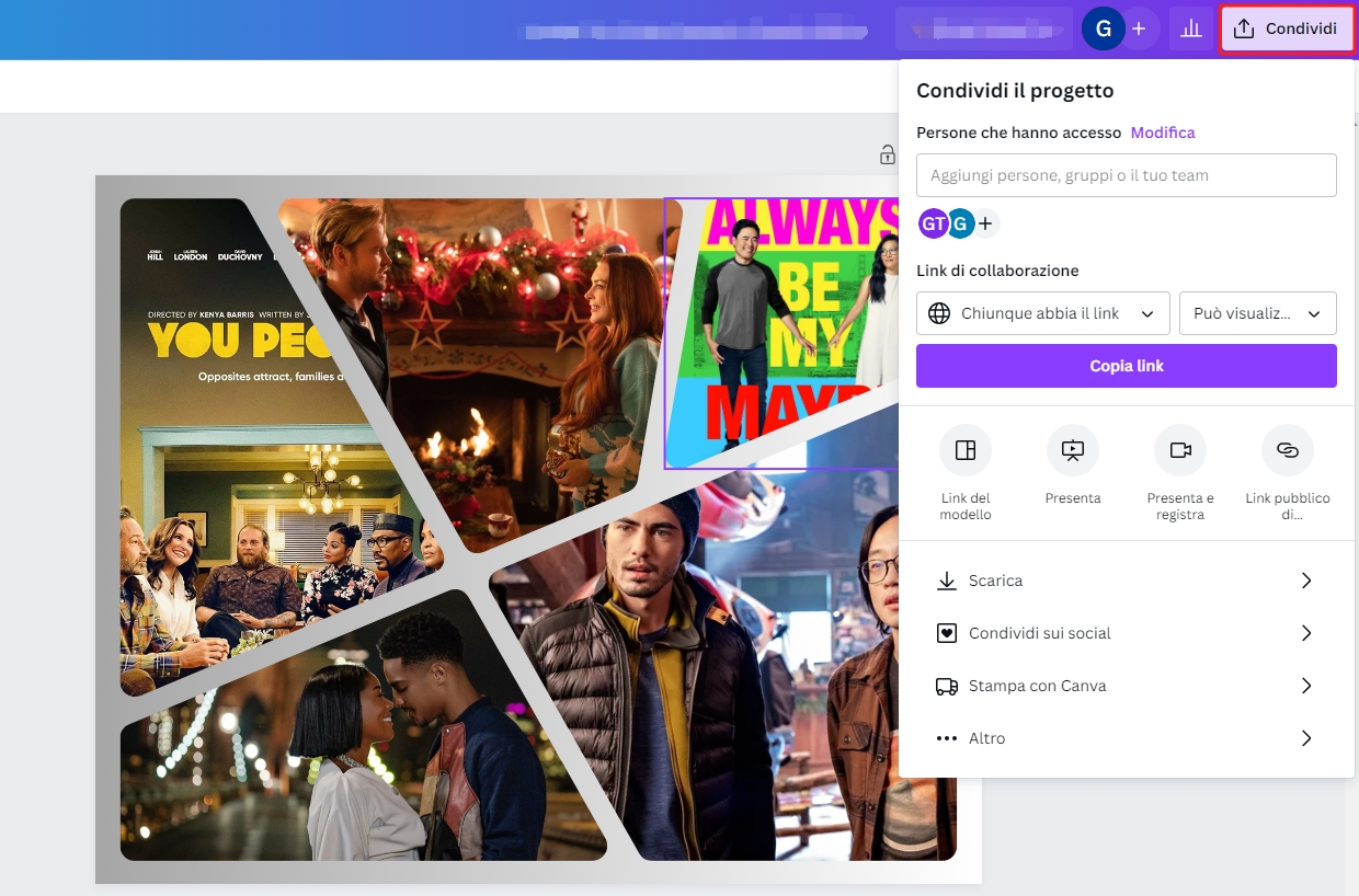 condividi il progetto su Canva