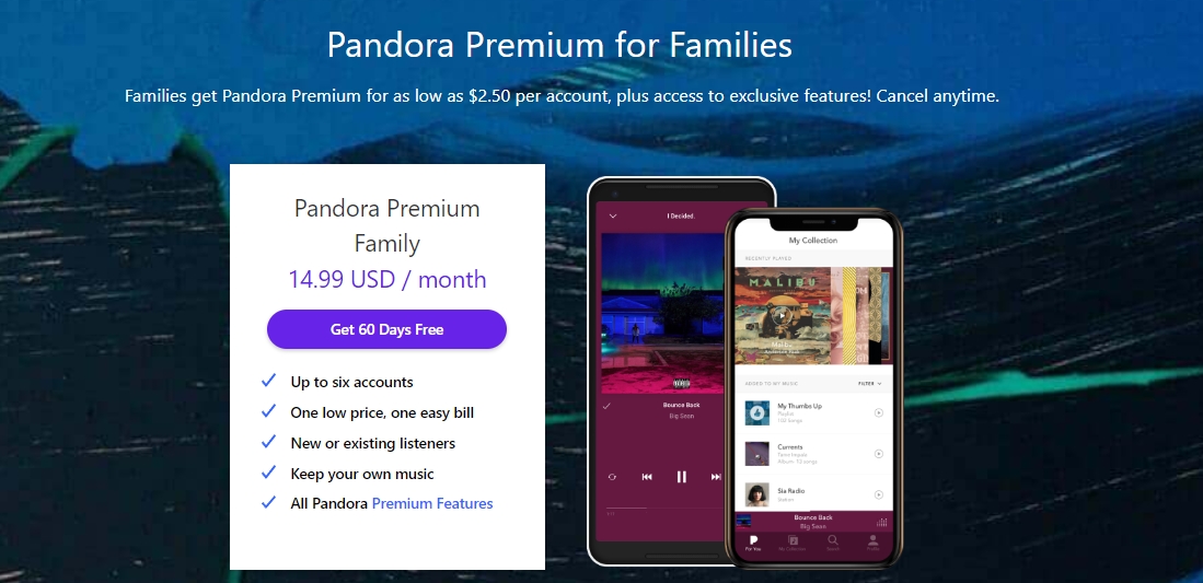 pandora music family plan