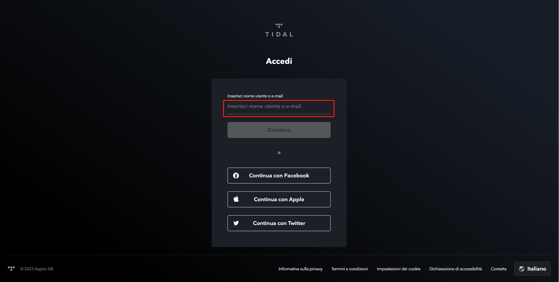 tidal-account-accedi